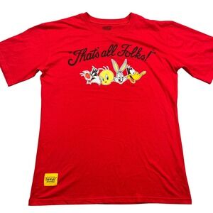 Looney Tunes That's All Folks Graphic‎ Print Crew Neck T-Shirt M